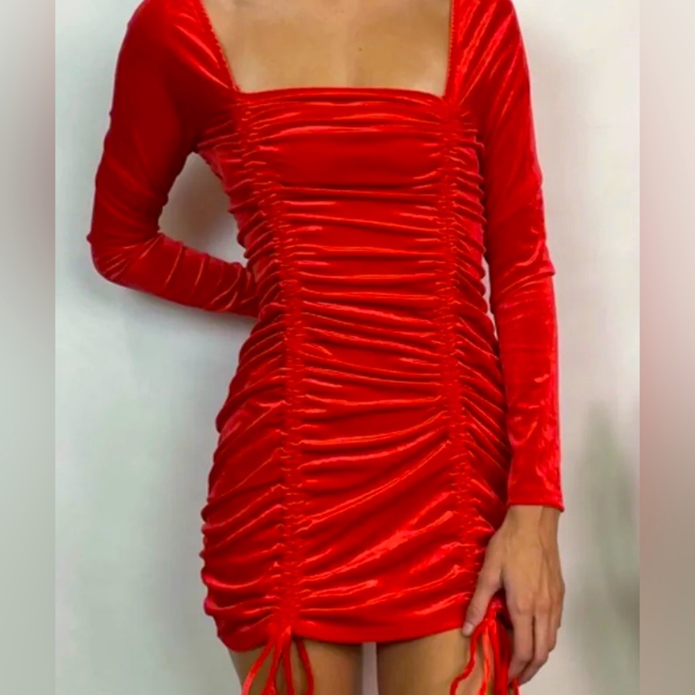 Wild fable xxl stretch velvet dress ruched red adjustable length nwt new